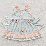 Toddler girl summer floral green belt dress