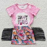 Dolly vibes kids pink fringe skirt set