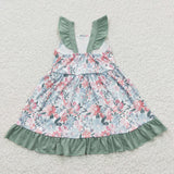 Kids girls floral green summer dress
