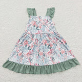 Kids girls floral green summer dress
