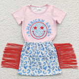 American babe leopard fringed skirt kids set