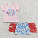 American babe leopard fringed skirt kids set
