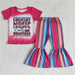 Country music girls striped bell bottom set