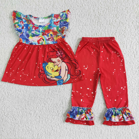 Cartoon print red baby girls princess outfit