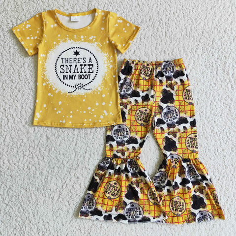 Baby yellow outfits girls checkered clothing children's bleached sets