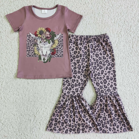 GSPO0152 Cow floral clothing kids girls leopard outfits-promotion 2024.6.29