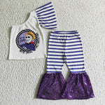 Baby girls striped clothes baby single shoulder outfits kids sequined clothing sets