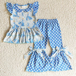 Princess kids girls dotted clothing baby blue boutique outfits