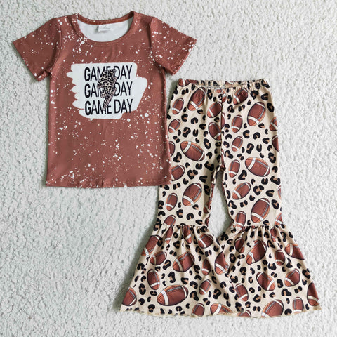 Leopard little girls football clothes kids boutique clothing