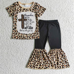 My god cross girls leopard clothes set