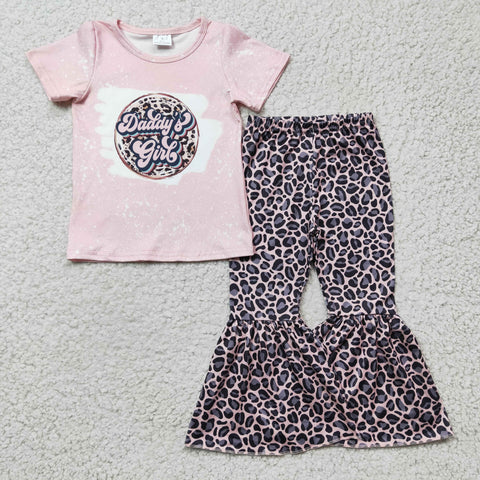 Daddy's girl children's leopard sets kids pink clothes