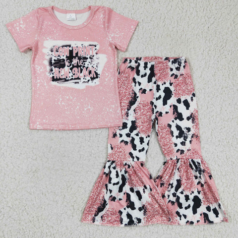 Children pink clothing sets kids cow print outfit