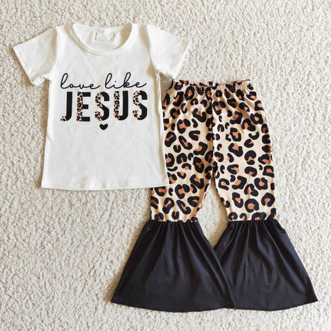 Jesus leopard kids girls clothing sets