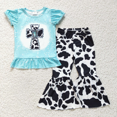 Boutique kids girls cross sets baby cow print outfits