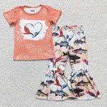 Fishing pattern girls bell bottom outfits