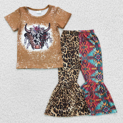 Brown highland cow kids leopard clothing child girls western outfits