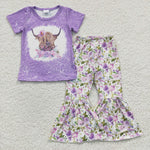 Cow spring girls floral purple outfit