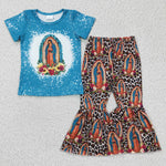 Jesus blue top baby clothes set kids girls leopard outfit