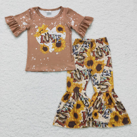 Horse print sunflower baby girls clothes outfit