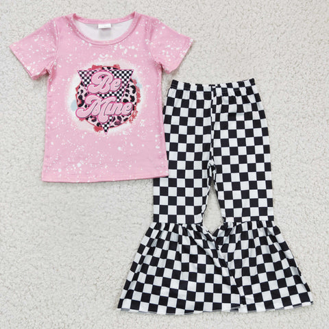 GSPO0282 Pink be mine checker pattern little girls sets