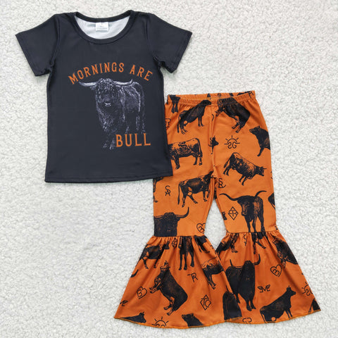 Bull print children western clothing