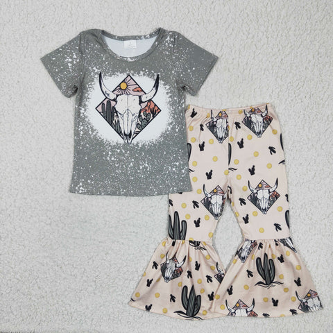 Western cow pattern grey top children outfit