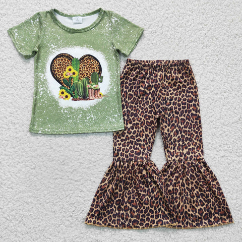 Western green cactus top leopard girls outfit