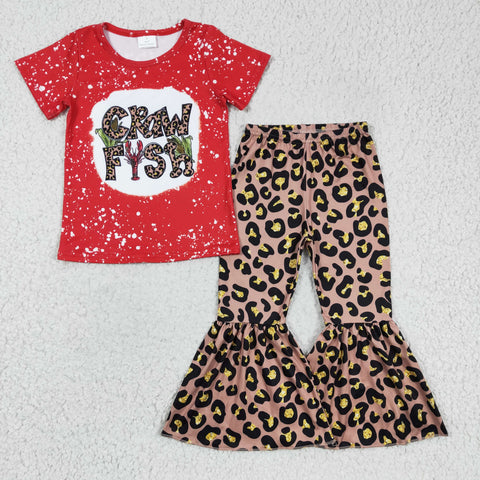 Crawfish leopard girls red clothing set