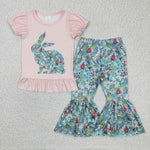 Bunny pink top floral bell pants kids girls easter outfit