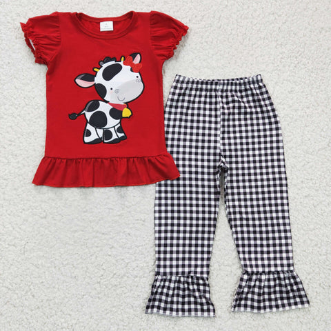 Red t shirt pants kids girl cow outfit