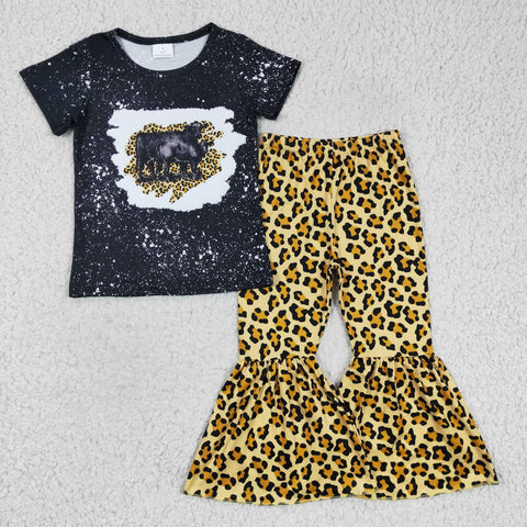 Highland cow children western style baby leopard clothes sets