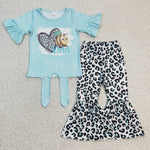 Kind bee blue top kids girl leopard outfit