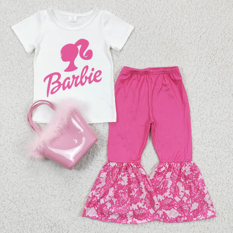 3pcs pink children's clothes kids boutique set with bag