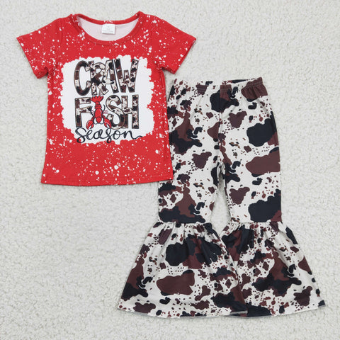 Crawfish brown ink print child girls set