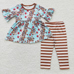 Cartoon tunic top striped pants kids outfit