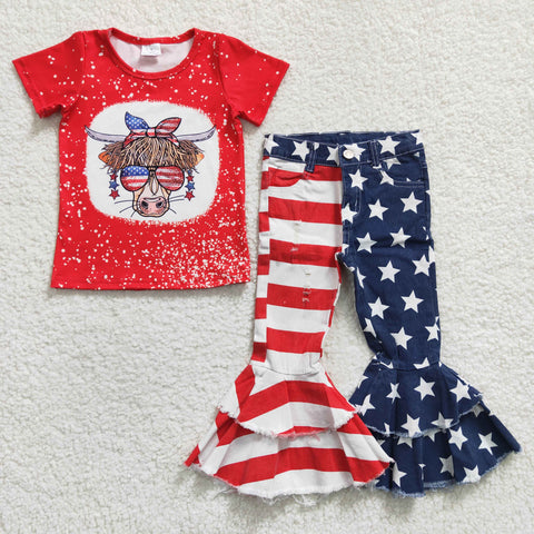 4th of july red t shirt kids jeans set