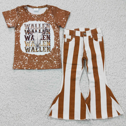 Cow print girls striped jeans set