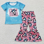 Baby girls blue tee crazy heifer set