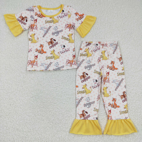 Yellow cartoon animals girls outfit