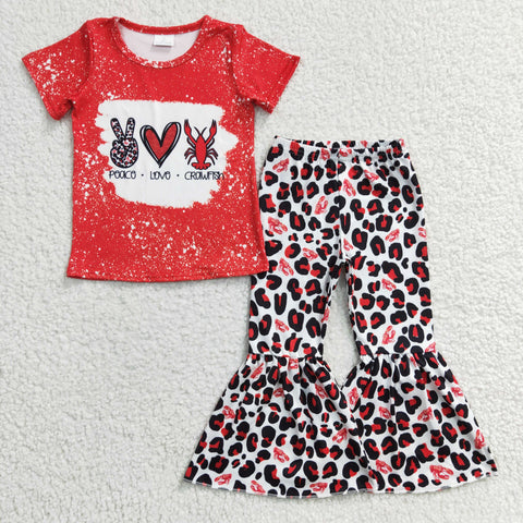 Peace love crawfish girls leopard set