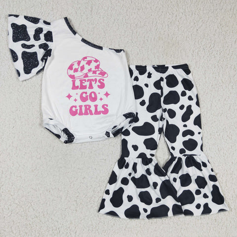 Cow print baby girls western sets kids romper outfit