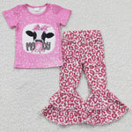 Kids moody heifer shirt leopard pink jeans set