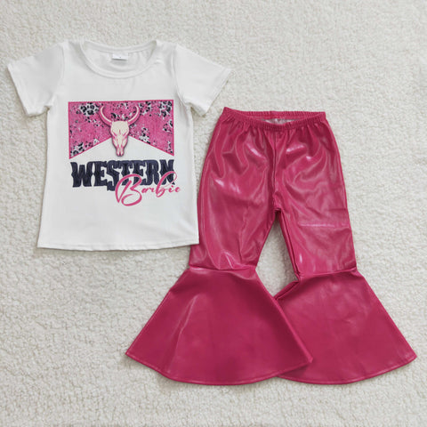 Western top leather pants girl outfit