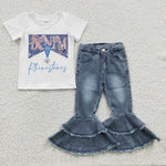 Denim Rhinestone Shirt Bell Jeans Children Outfit