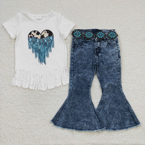 Girls 3pcs jeans set with gem belt