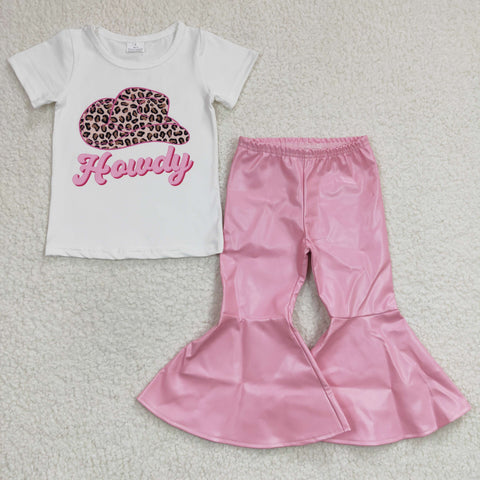 Pink leather bell pants girls howdy outfit