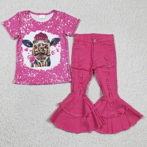 Pink heifer shirt bell bottom jeans child set