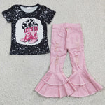 Let's go black t shirt child pink jeans set