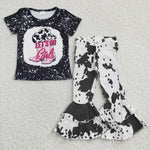 Let's go black t shirt bell jeans girls outfit