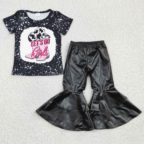 Let's go boots shirt girls black leather pants set